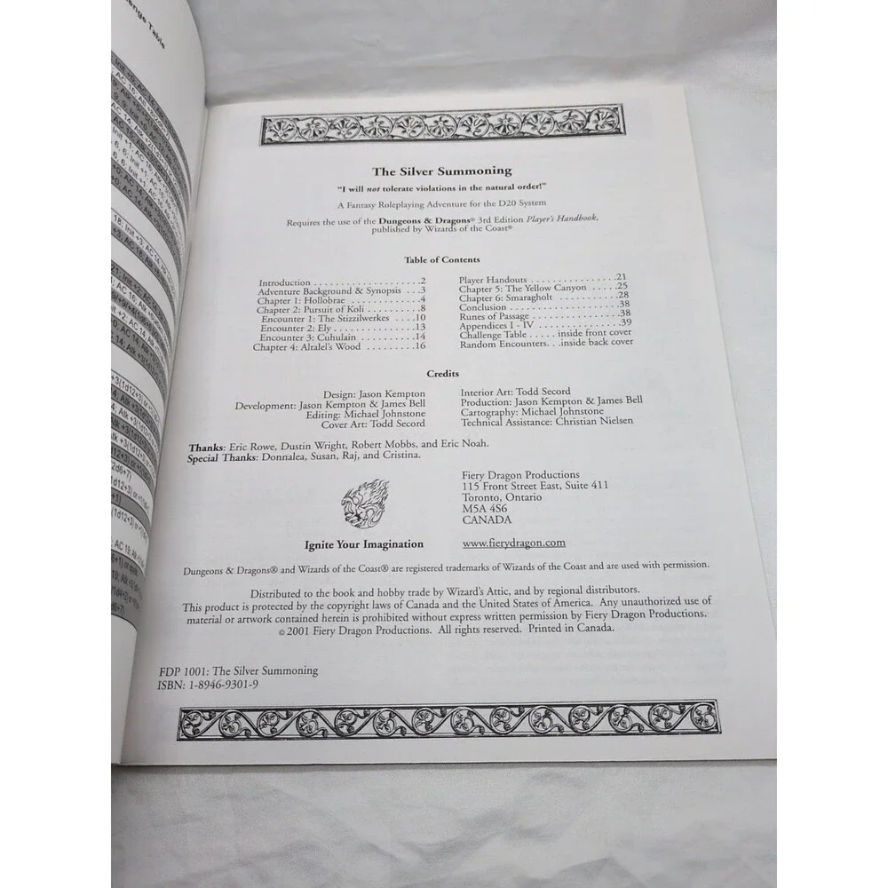 The Silver Summoning Fiery Dragon Productions D20 System RPG Adventure Module